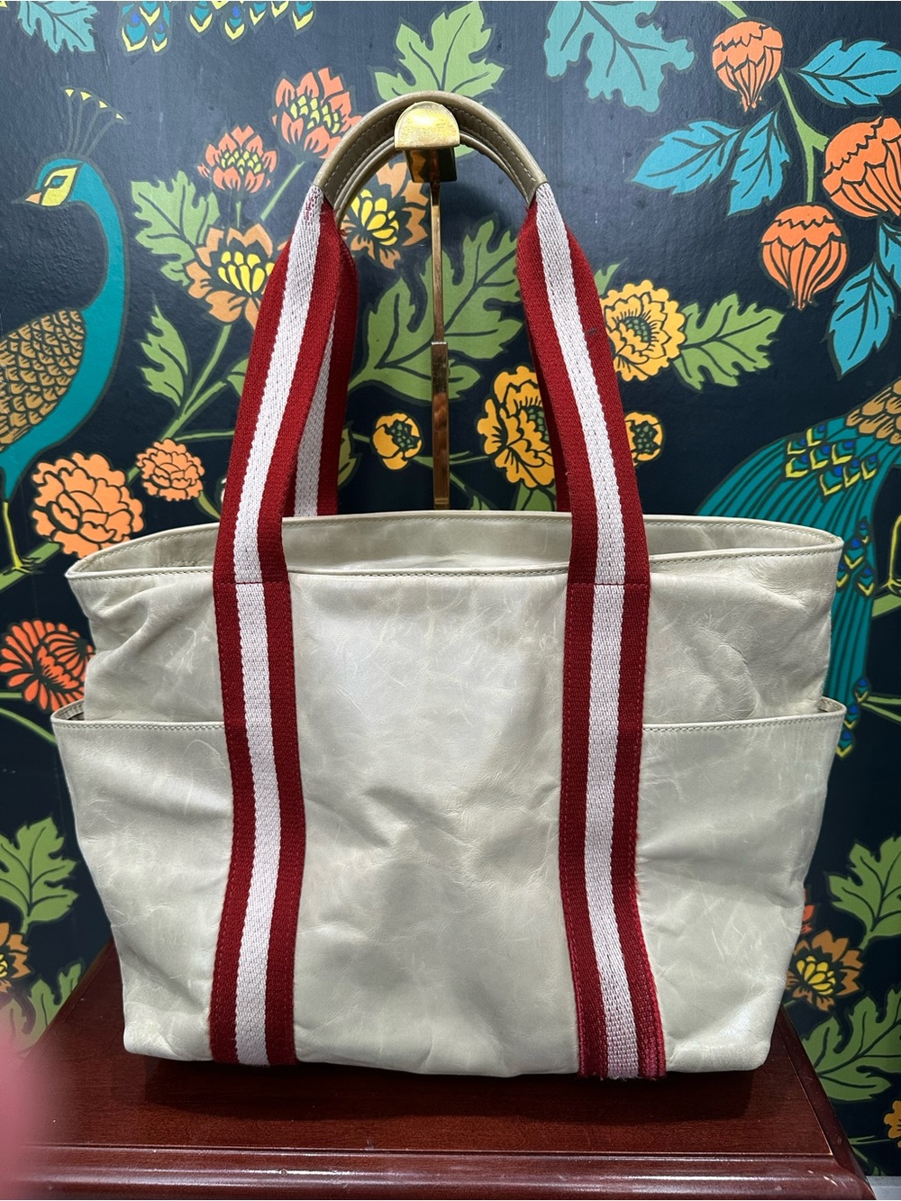 Bally Terrabella Trainspotting Leather Tote Pearl Ivory Red Stripe Made in Italy - Picture 8 of 13